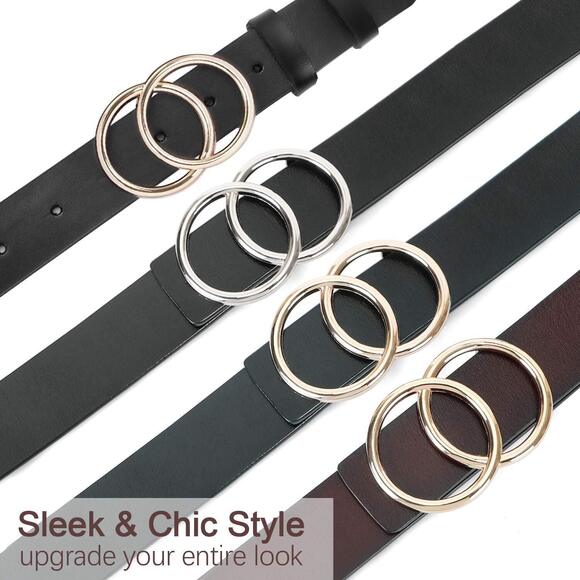 5793 Women Leather Belt Fashion Double O-ring Soft Faux Leather Waist Belts - Picture 6 of 6